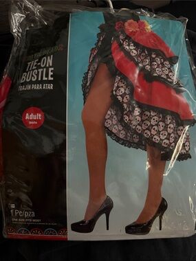 Party City Red and Black Tie-On Bustle Skirt with Skull Print